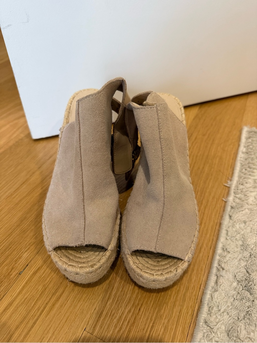 Kenneth Cole Taupe Suede Open-Toe Espadrille Wedge Sandals